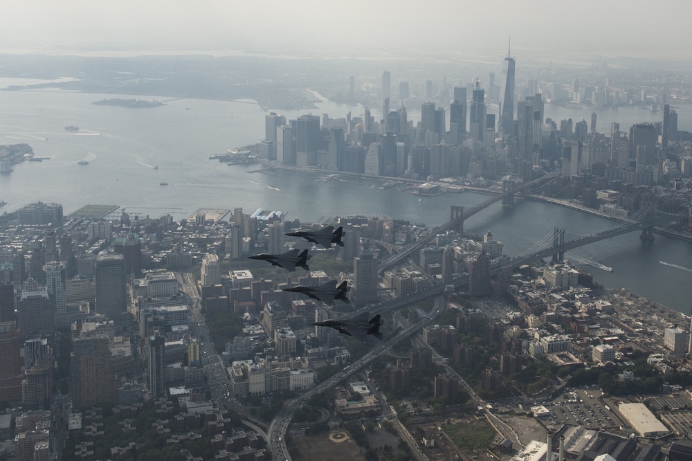USAF F-15's fly over New York