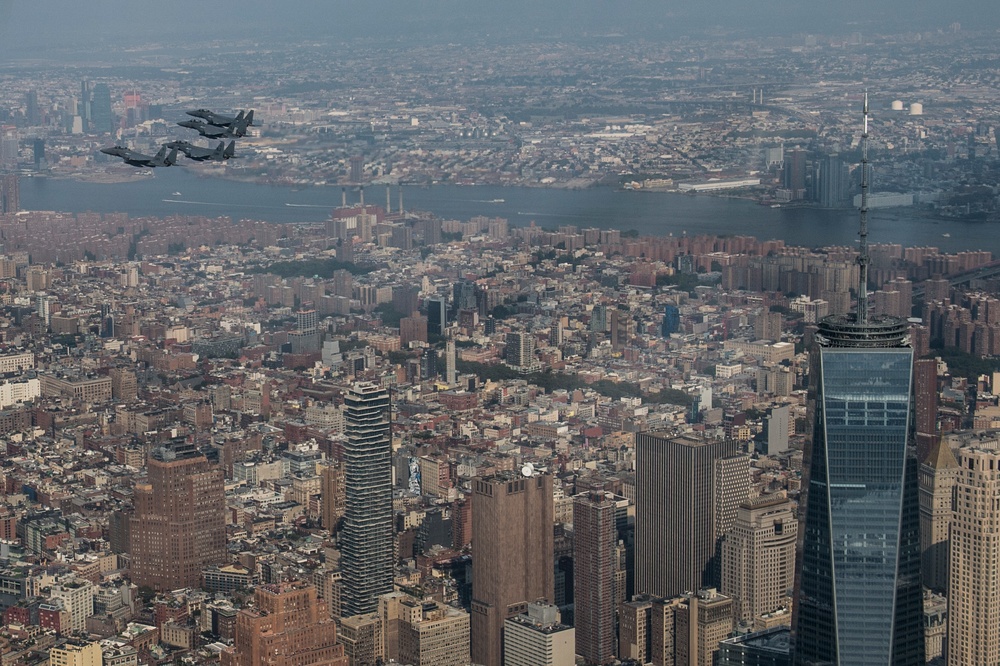 USAF F-15's fly over New York