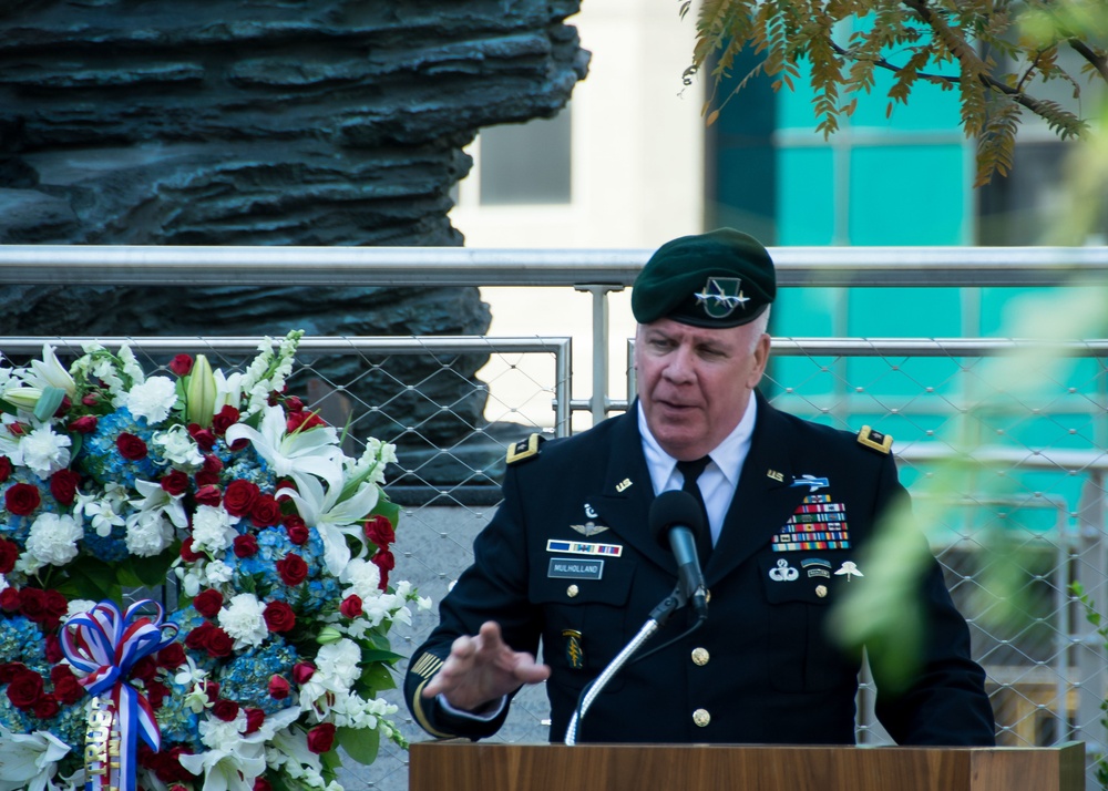 Lt. Gen. John F. Mulholland speaks at America's Response statue dedication