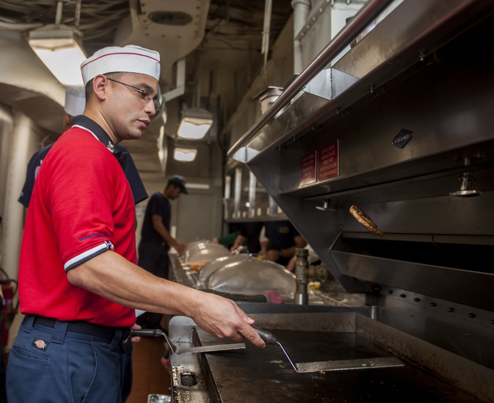 The aircraft carrier USS George H.W. Bush (CVN 77). GWHB is currently conducting Tailored Ship's Training Availability and Final Evaluation Problem (TSTA/FEP). TSTA prepares the ship and crew for full integration into a carrier strike group through a wide