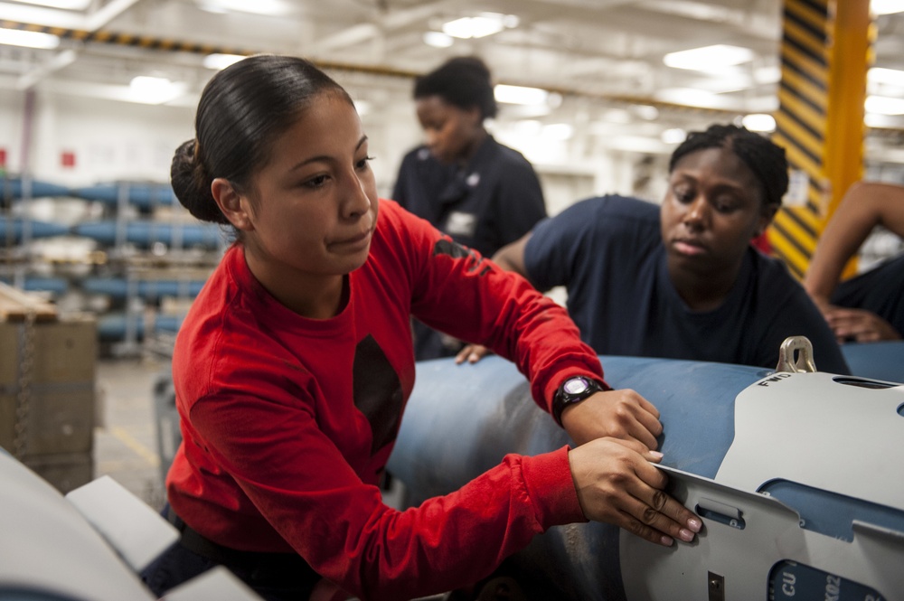 The aircraft carrier USS George H.W. Bush (CVN 77). GWHB is currently conducting Tailored Ship's Training Availability and Final Evaluation Problem (TSTA/FEP). TSTA prepares the ship and crew for full integration into a carrier strike group through a wide