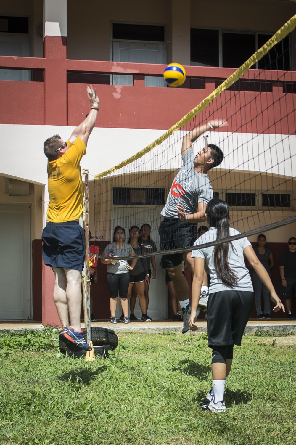 Seabees and Marines at Tinian School