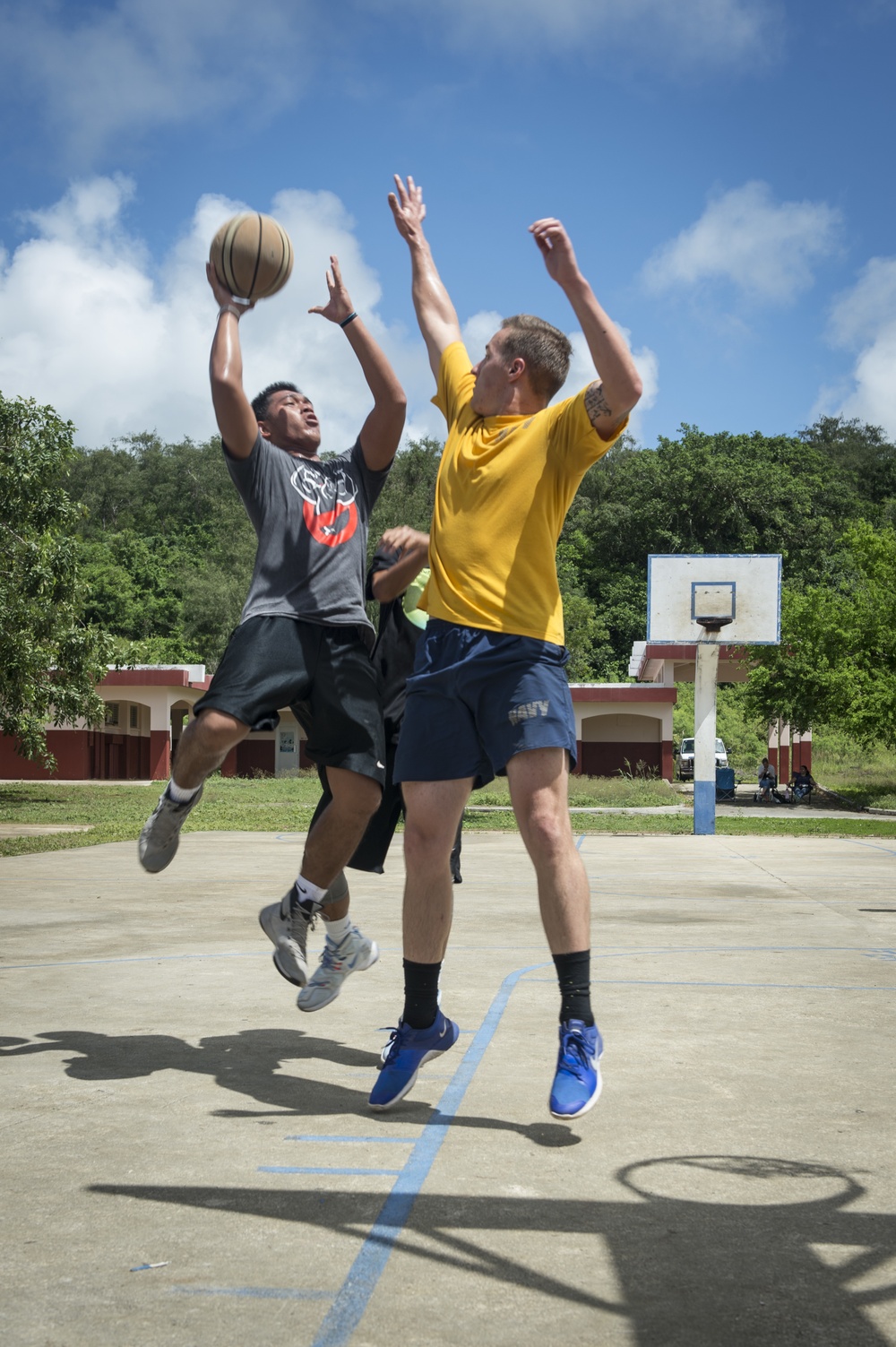 Seabees and Marines at Tinian School