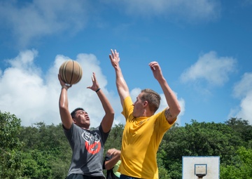 Seabees and Marines at Tinian School