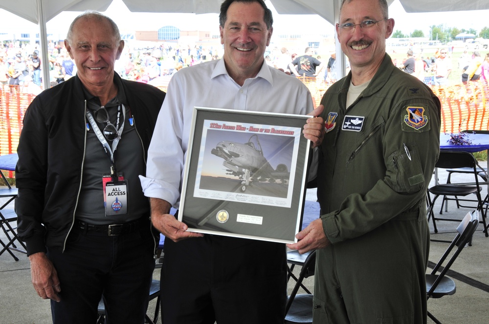 Senator Joe Donnelly present with plaque at 2016 Fort Wayne Air Show