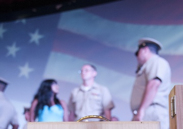 CPO Selectee and Vessel During Pinning Ceremony in Guam Sept. 16