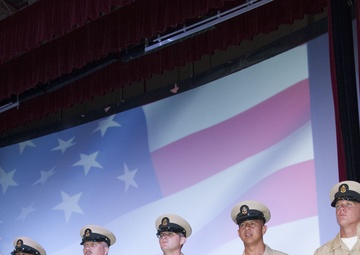 New CPOs sing 'Anchors Aweigh' During Pinning Ceremony in Guam Sept. 16