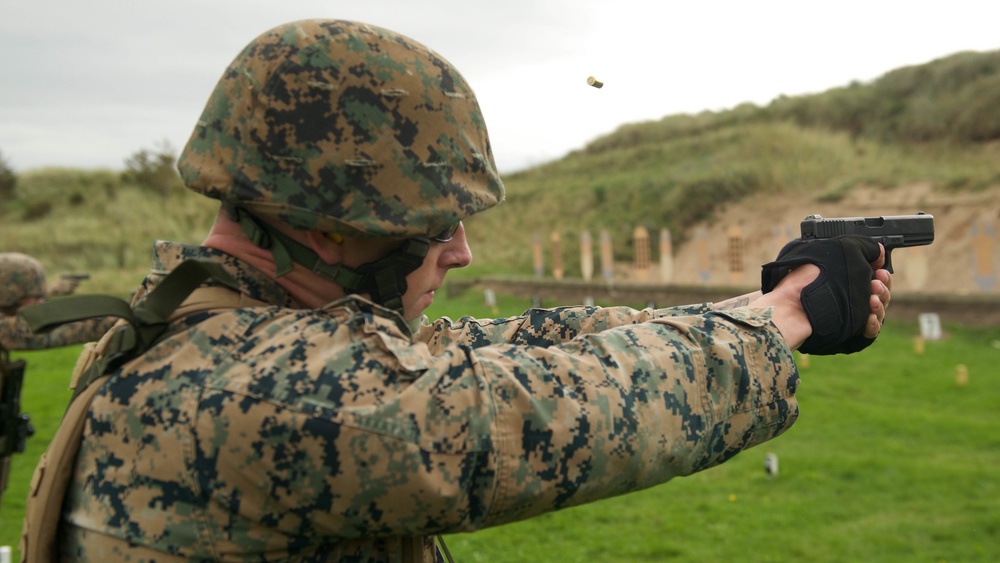 U.S. and Royal Marines practice for Royal Marine Shooting Competition