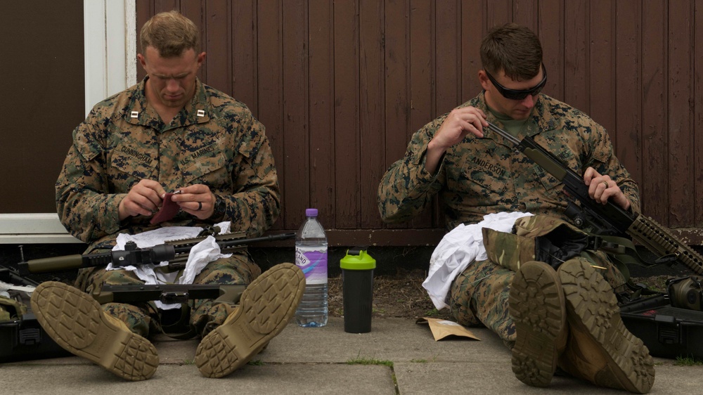U.S. and Royal Marines practice for Royal Marine Shooting Competition