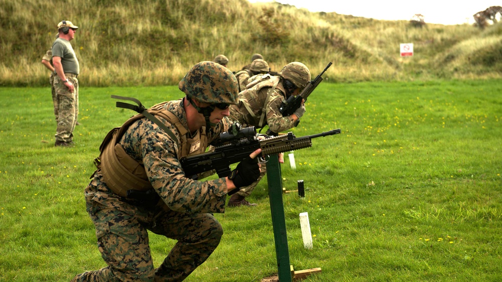 U.S. and Royal Marines shoot practice match during Royal Marines Operational Shooting Competition