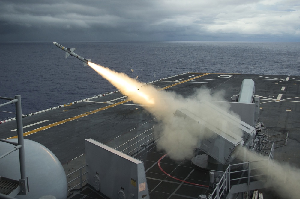 USS Bonhomme Richard (LHD-6) Sea Sparrow missile launch
