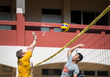 Seabees and Marines at Tinian School