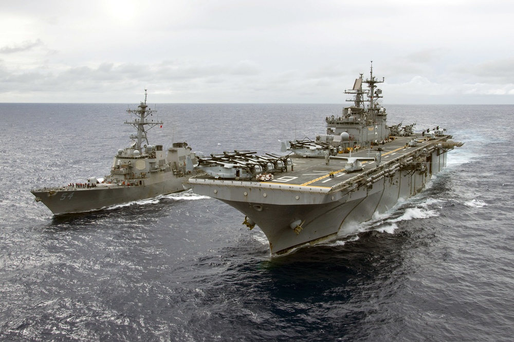 USS Bonhomme Richard (LHD-6) Fueling at Sea