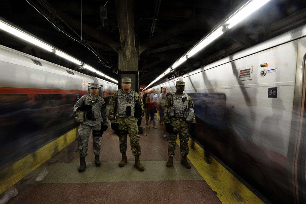 NewYork National Guard Soldiers and Airmen patrol New York transit hubs