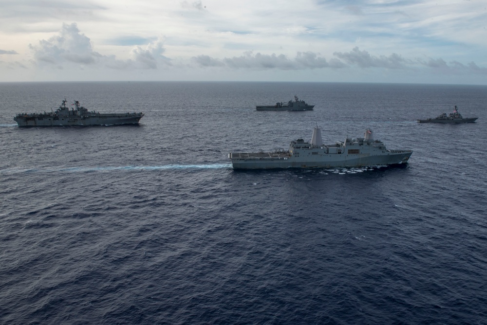 Amphibious Ships and Destroyer Conduct Photo Exercise