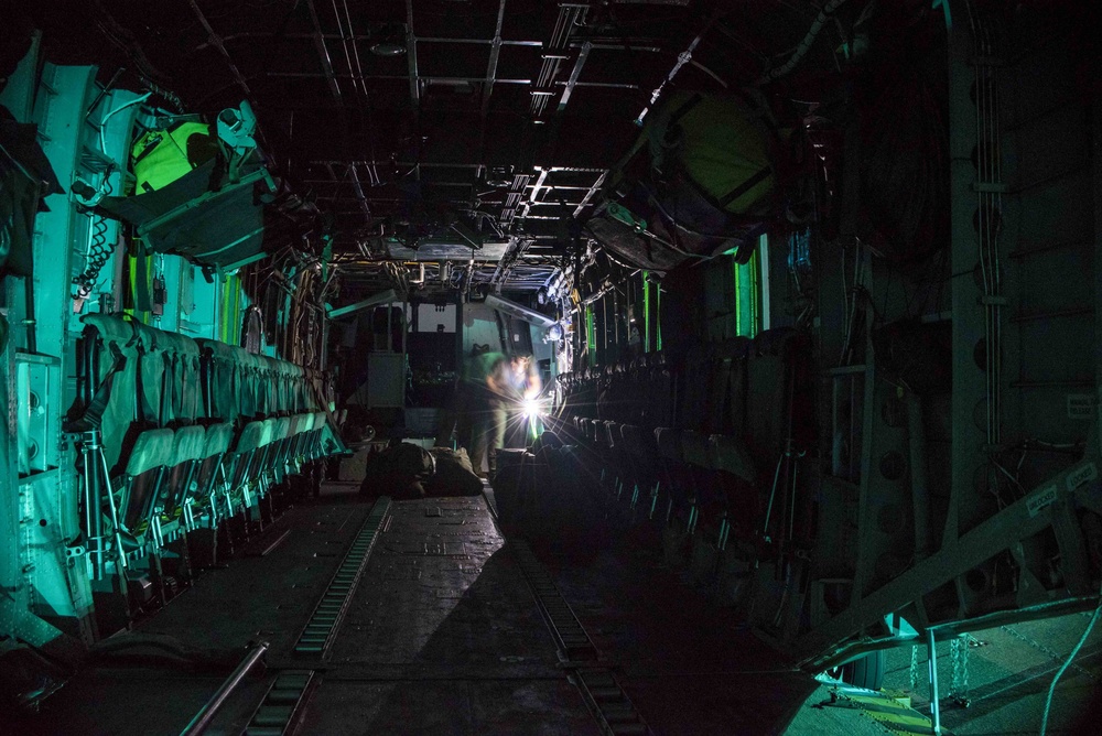 USS Bonhomme Richard (LHD 6) CH-53E Night Maintenance