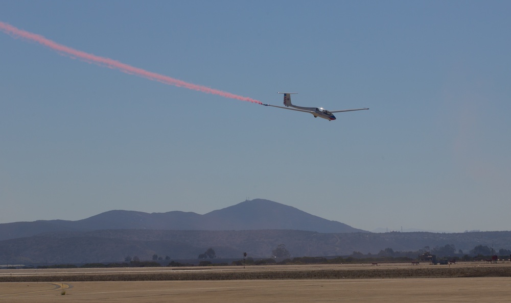 Garrett Willat sails over spectators during 2016 MCAS Miramar Air Show