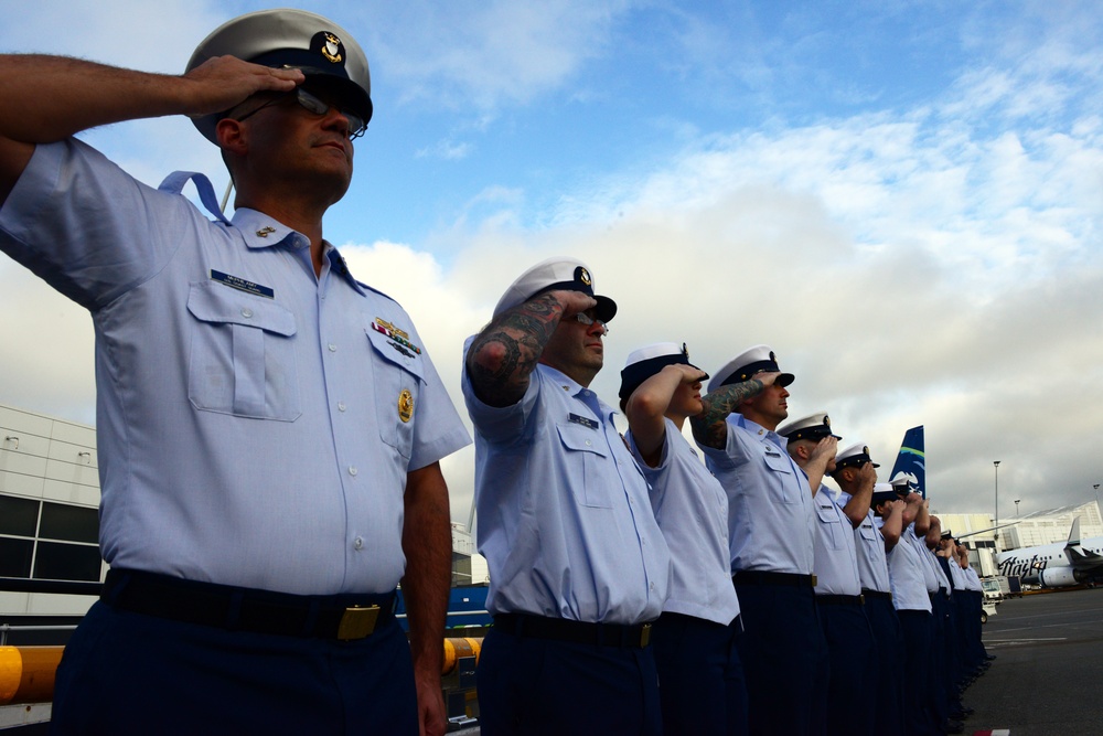 Coast Guard members honor 52 veterans during Honor Flight at Seattle-Tacoma International Airport