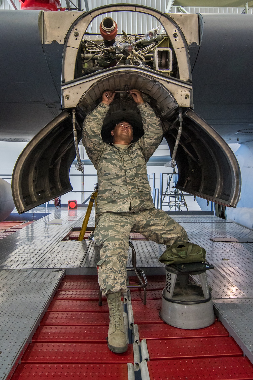 Maintainers prepare aircraft for engine upgrades