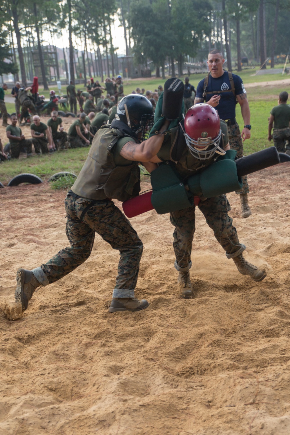 Marine recruits practice bayonet techniques on Parris Island