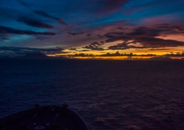 The amphibious dock landing ship USS Green Bay (LPD 20) transits the San Bernardino Strait