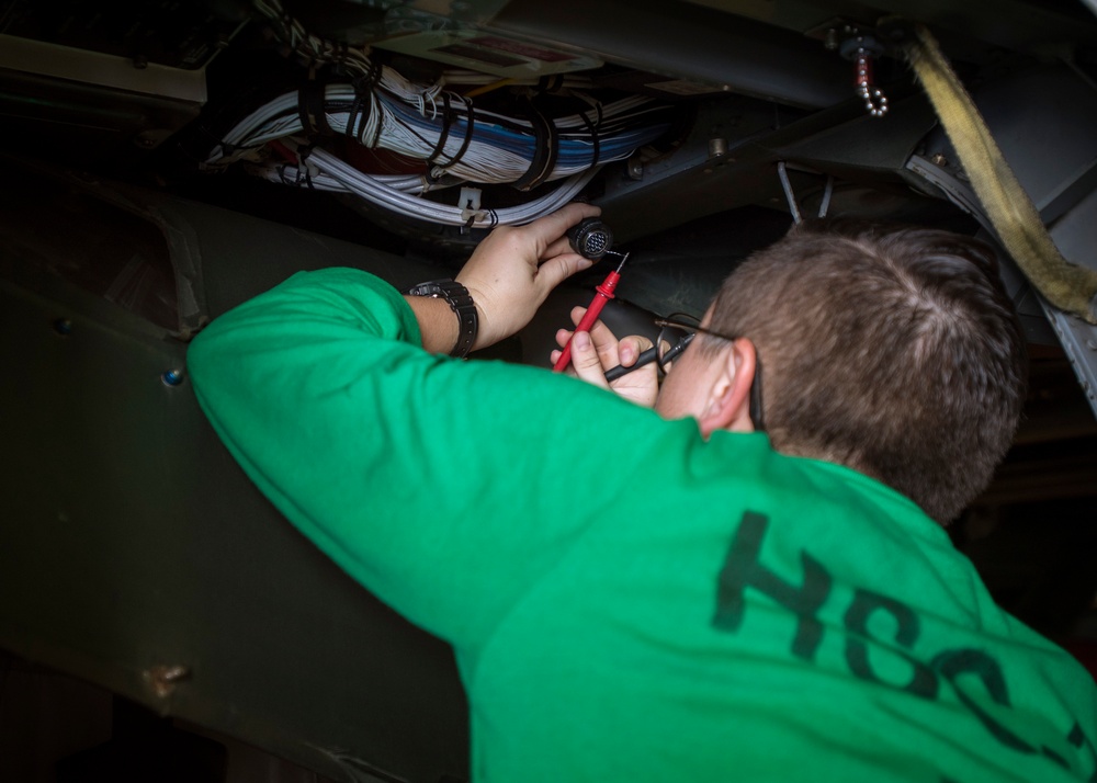 Helicopter Sea Combat Squadron (HSC) 25 conducts electical maintenance aboard USS Bonhomme Richard (LHD 6)