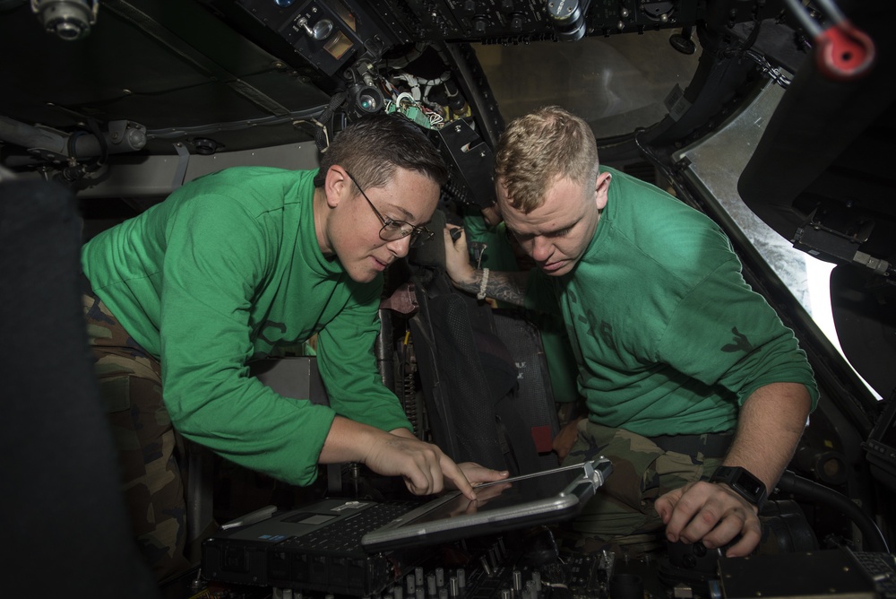 Helicopter Sea Combat Squadron (HSC) 25 conducts electical maintenance aboard USS Bonhomme Richard (LHD 6)