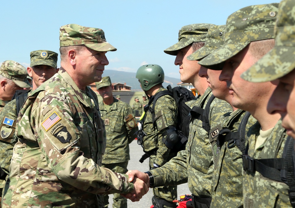 U.S. Army Europe Commander visits Kosovo Security Force, puts life in their hands