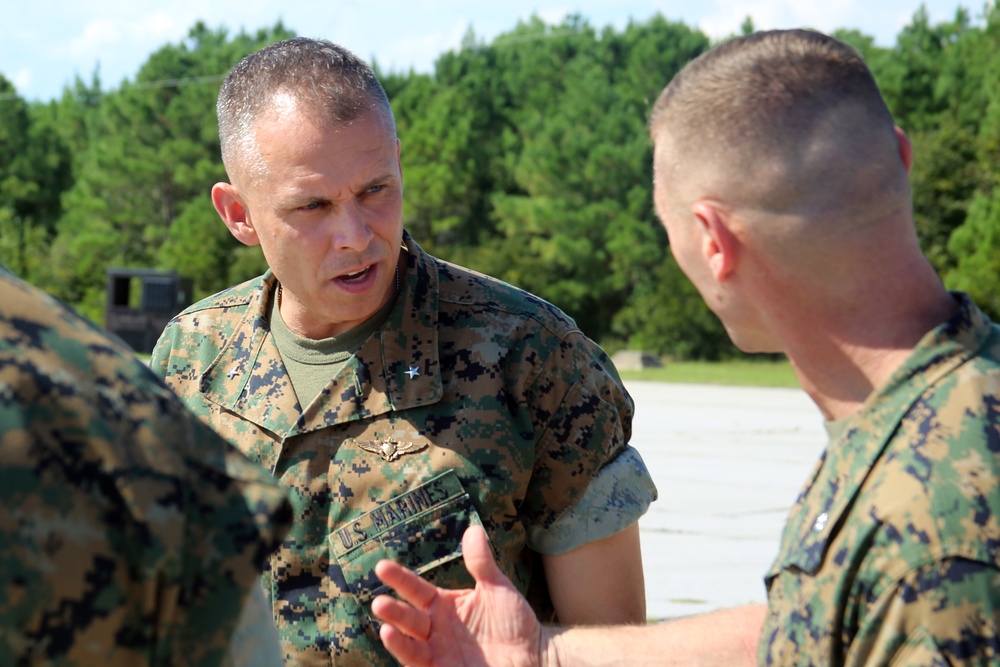 2nd MAW commanding general visits Marine Corps Auxiliary Landing Field Bogue, conducts pre-deployment brief with VMA-231 Marines