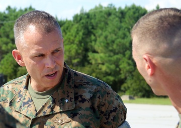 2nd MAW commanding general visits Marine Corps Auxiliary Landing Field Bogue, conducts pre-deployment brief with VMA-231 Marines