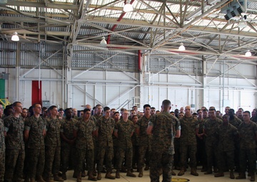 2nd MAW commanding general visits Marine Corps Auxiliary Landing Field Bogue, conducts pre-deployment brief with VMA-231 Marines