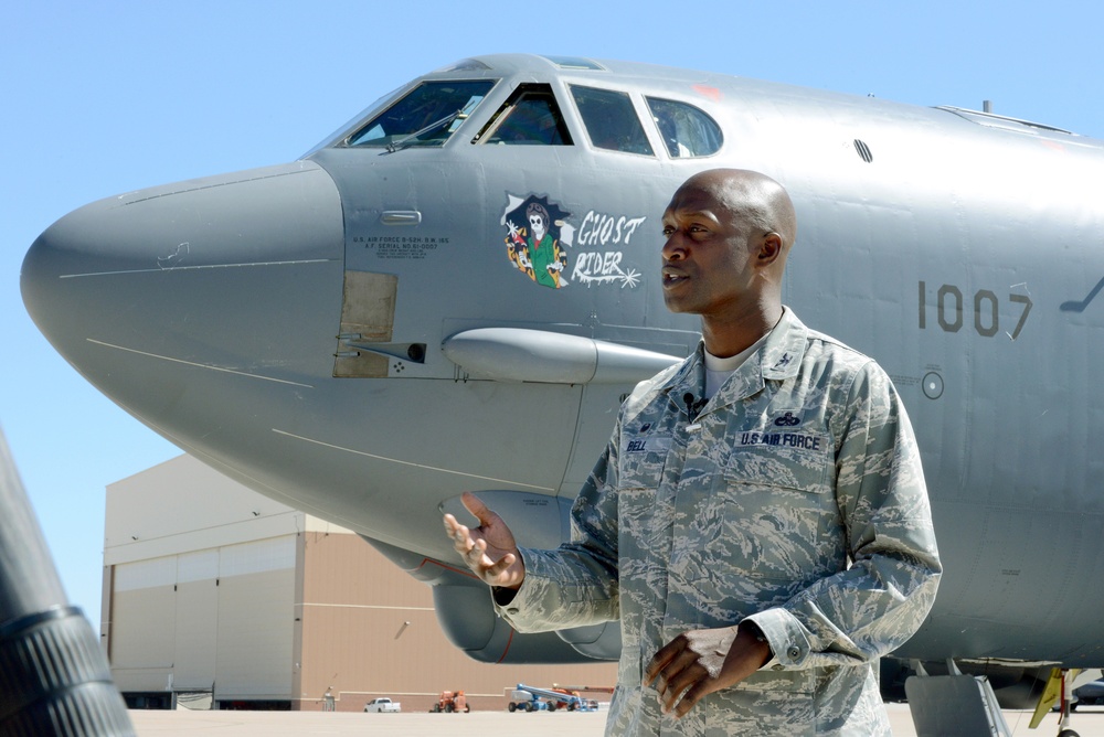 76th AMXG/CC speaks to media about B-52H, 61-007, 'Ghost Rider' before it departs Tinker AFB, Okla.