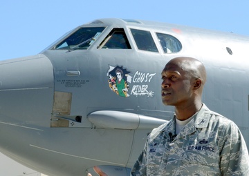 76th AMXG/CC speaks to media about B-52H, 61-007, 'Ghost Rider' before it departs Tinker AFB, Okla.