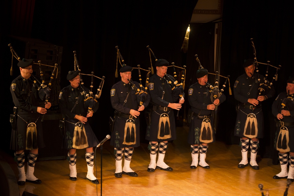 Quantico U.S. Marine Corps Band Performs in NYPD Emerald Society Pipes and Drums Memorial Concert