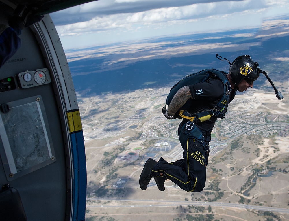 F-35s, Air Force Academy Wings of Blue and Navy Leap Frogs kickoff Navy vs. Air Force