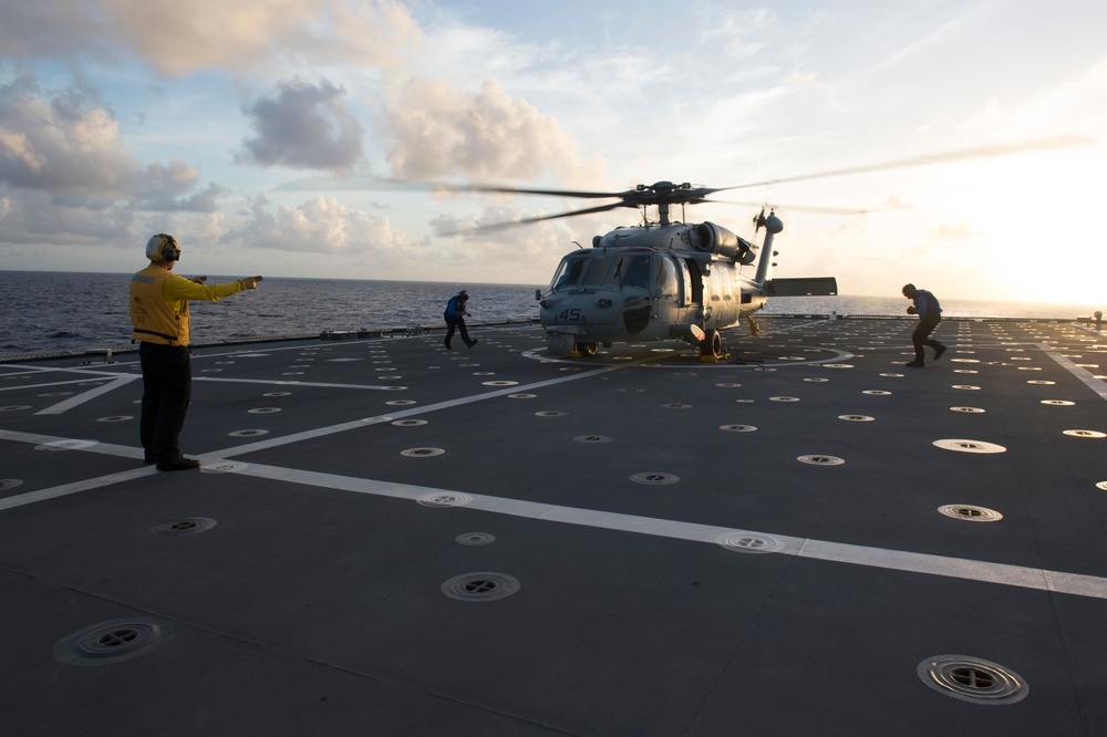 USS Coronado (LCS 4) conducts air operations.