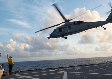 USS Coronado (LCS 4) conducts air operations.