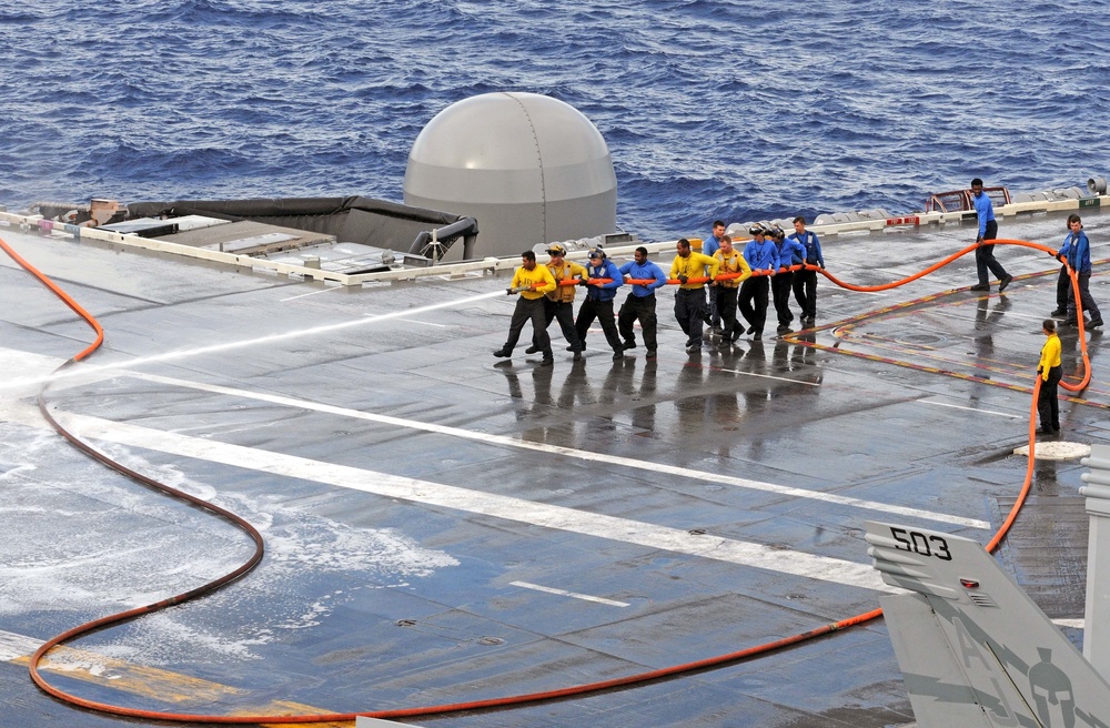 The aircraft carrier USS George H.W. Bush (CVN 77). GHWB is underway conducting routine training and qualifications for a 2017 deployment.