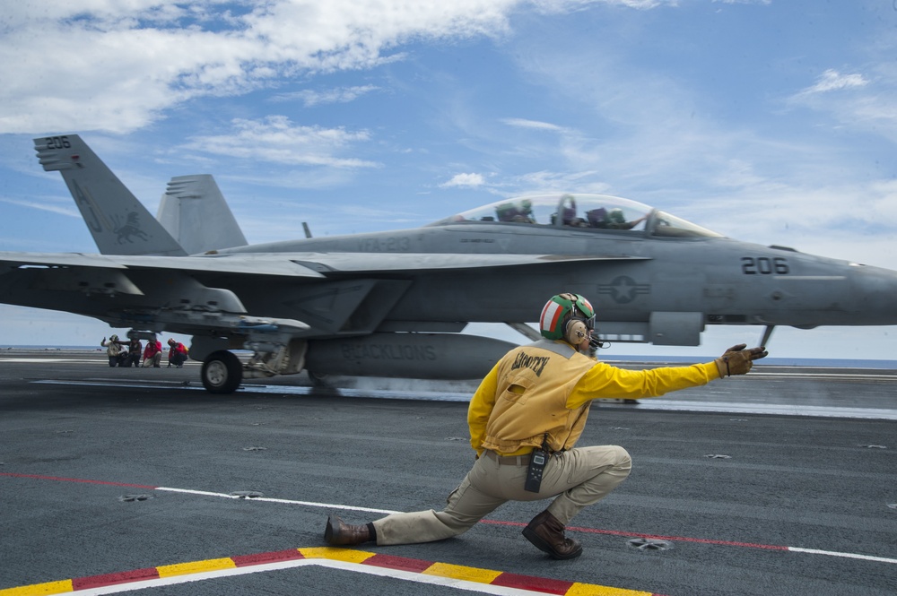 The aircraft carrier USS George H.W. Bush (CVN 77). GHWB is underway conducting routine training and qualifications for a 2017 deployment.