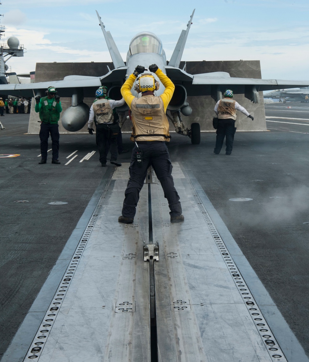 The aircraft carrier USS George H.W. Bush (CVN 77). GHWB is underway conducting routine training and qualifications for a 2017 deployment.