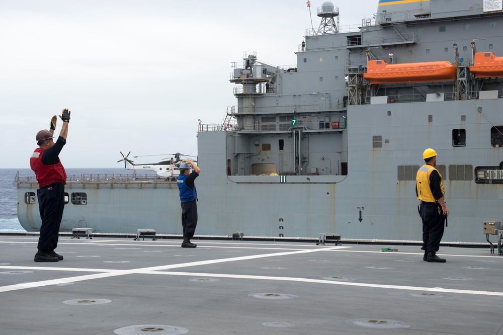 USS Coronado (LCS 4) conducts underway replenishment with USNS Richard E. Byrd.