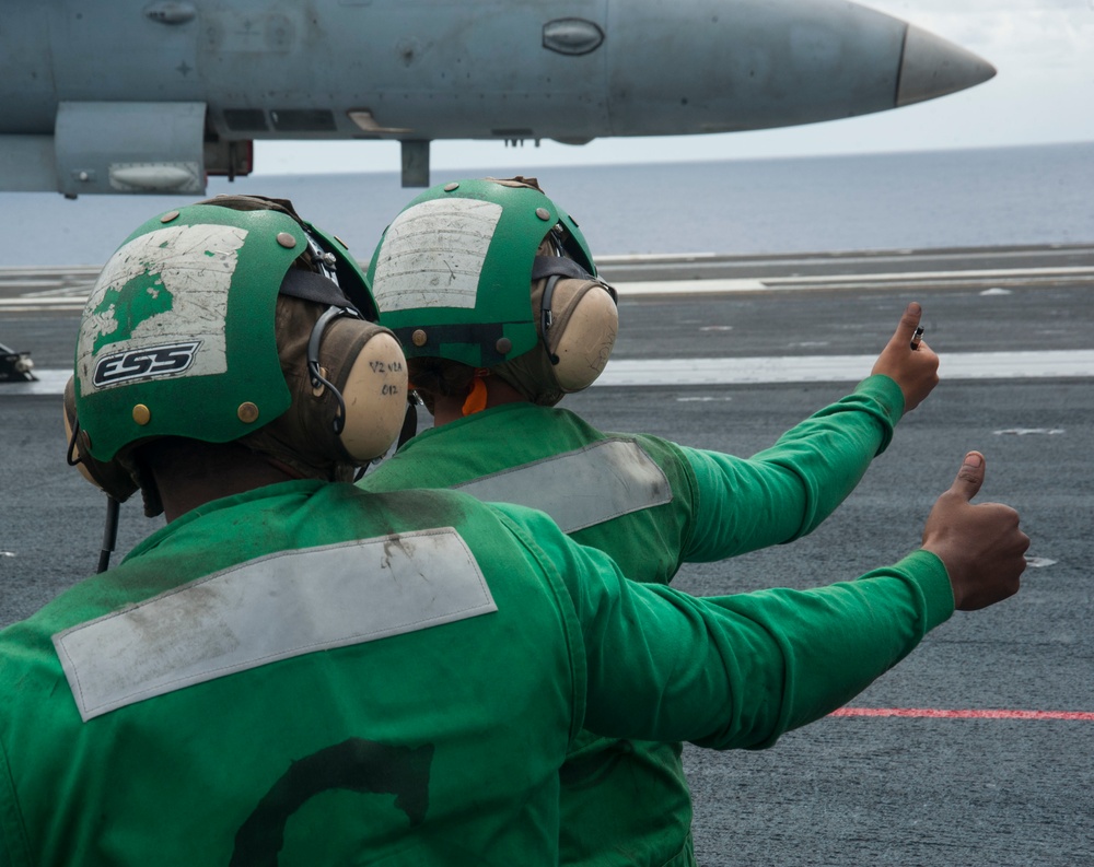 The aircraft carrier USS George H.W. Bush (CVN 77). GHWB is underway conducting routine training and qualifications for a 2017 deployment.