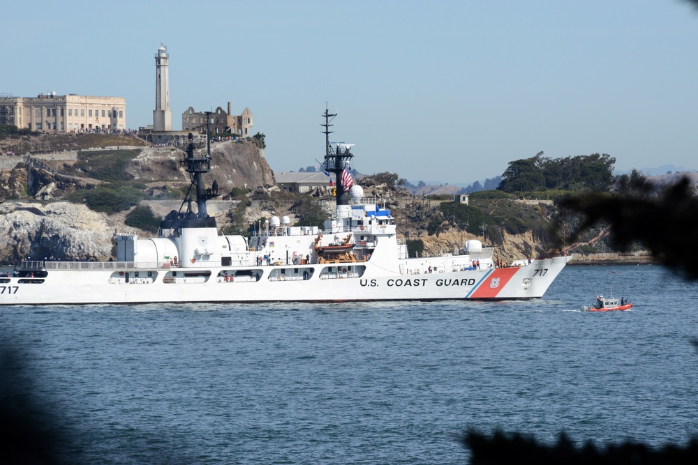 Coast Guard Cutter Mellon steams by Alcatraz during parade of ships