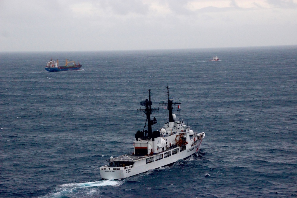 Coast Guard Cutter Morgenthau crew provides assistance to disabled cargo veseel in Gulf of Alaska