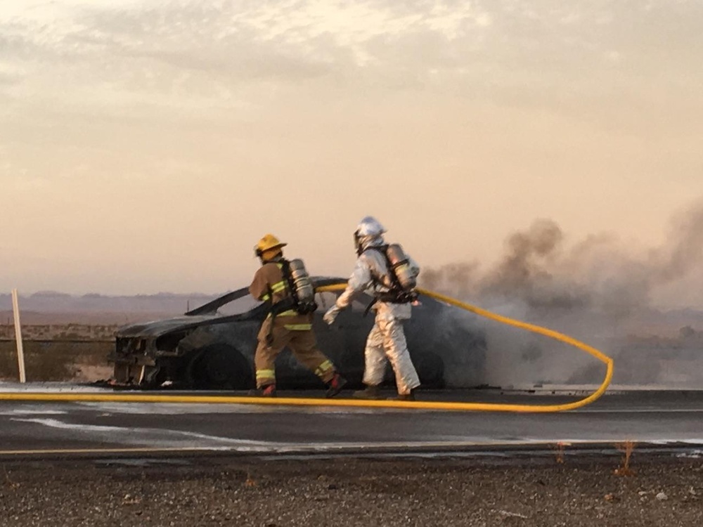 All in a day's work: Marines extinguish car fire, continue to training exercise