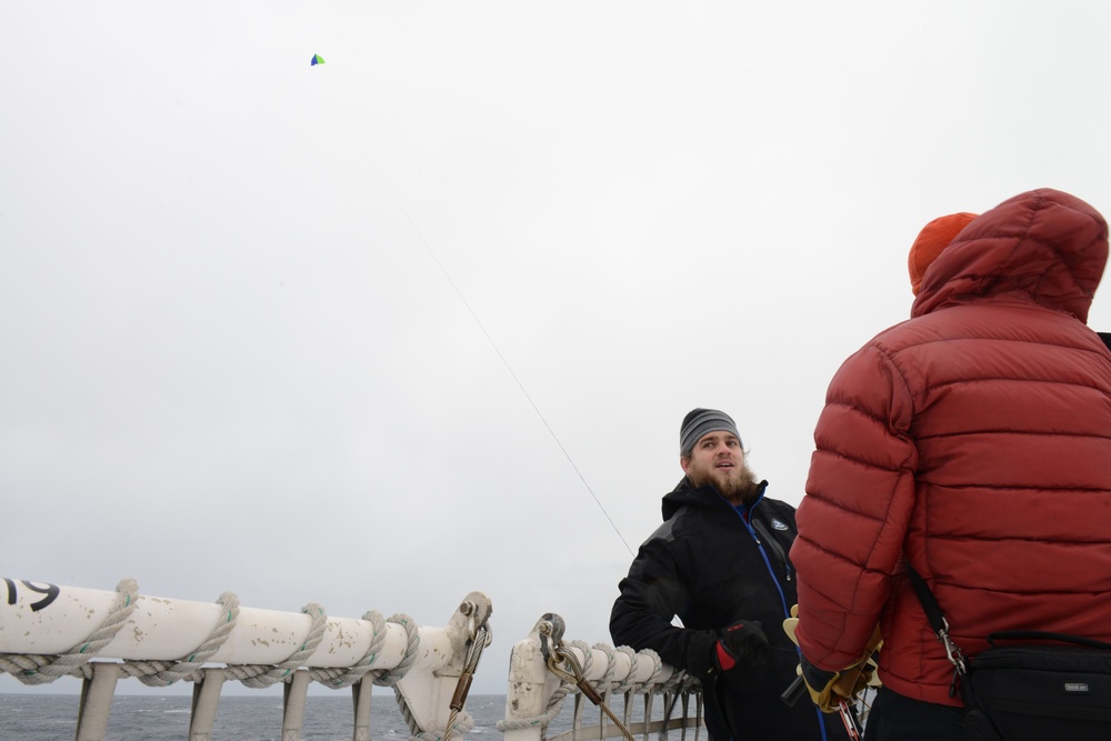 Coast Guard Cutter Healy flies a kite