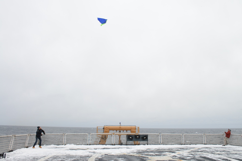 Coast Guard Cutter Healy flies a kite