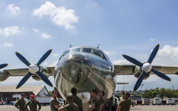 Marines with Joint Task Force Matthew prepare CH-53E Super Stallion to deliver relief support to Haiti
