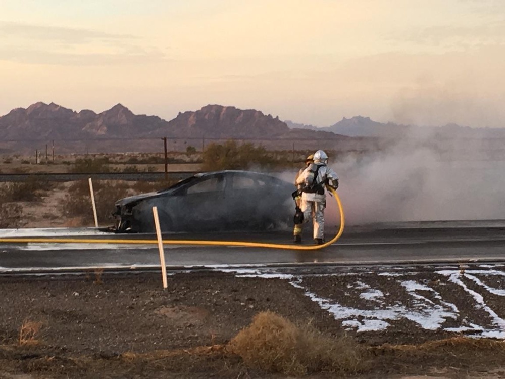 All in a day's work: Marines extinguish car fire, continue to training exercise