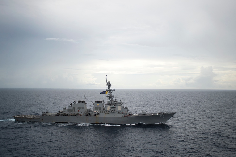 USS Bonhomme Richard (LHD 6) conducts replenishment at sea